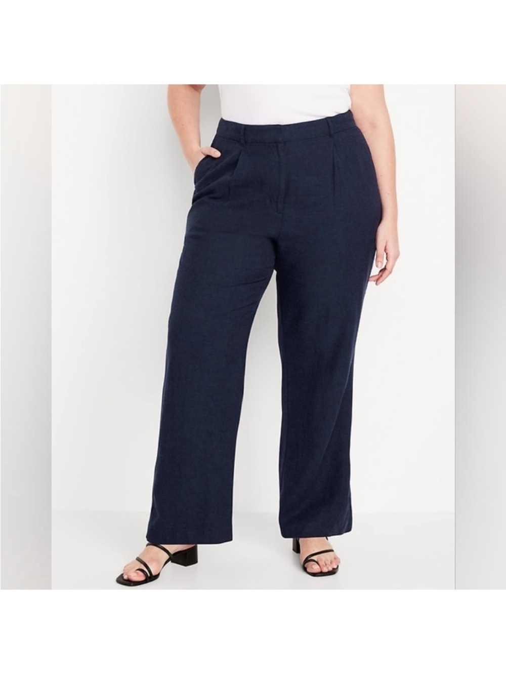 Old Navy Taylor High-Rise Wide-Leg Linen Blend Trousers Navy 2X